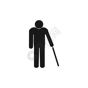站着的老男人用手杖 卫生间标志 背着黑色的白色背景 平面设计 矢量插图按钮商业家庭帮助男性生活数字浴室团体载体图片
