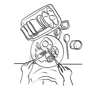 在白色背景线艺术中被隔离的 早餐插图矢量上方的特写人物最顶端图片