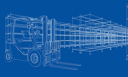 仓库架货架和叉车生产蓝图柴油机工厂衣架作坊力量卡车加载送货图片