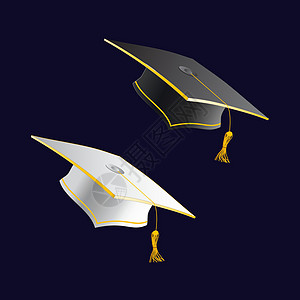 授帽仪式黑人和白人学生帽 毕业帽子 学术庆祝标志 教育平方校服等插画