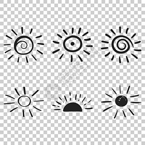 手绘太阳矢量图标 太阳素描涂鸦插图 孤立透明背景下的一手拉阳光概念晴天旅行卡通片日出季节刷子草图绘画射线艺术图片