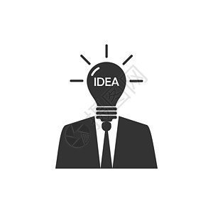 商务人士有一个想法图标 矢量插图 平板设计发明技术思维思考灯泡创造力创新人士商业智力图片