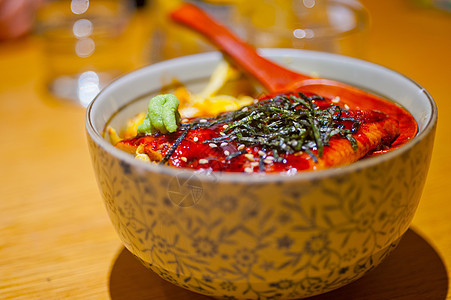 日本拉面美食食物面条午餐绿色芝麻鳗鱼盘子肉汤海鲜图片