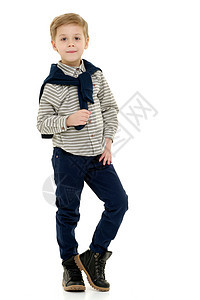 成熟成长的英俊小男孩微笑蓝色幸福喜悦衬衫衣服婴儿情感白色青年图片