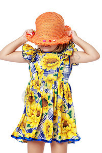 戴着帽子的小女孩童年快乐海滩女性稻草婴儿假期闲暇青年太阳图片