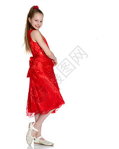 穿着裙子的优雅女孩青年衣服乐趣戏服红色女儿工作室公主孩子女性图片