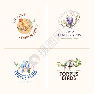 带有forpus鸟类概念 水彩风格的Logo设计鹦鹉羽毛品牌营销广告动物小狗飞行推广插图图片