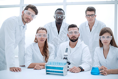 一组在实验室内穿长袍的科学家研究团体职员化学家工人学习医生同事人员女性图片