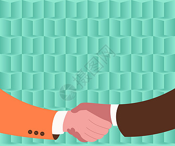 两位有纸面背景的男画家提出 握手协议 先生们 做生意和展示理解 掌上风情计算机合同办公室团队合作男人商业商务公司人士图片