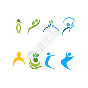 健康生活人创造力男人运动生态标识徽章自由绿色舞蹈叶子图片