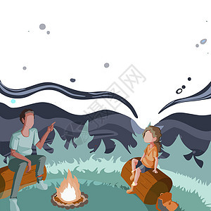 坐在篝火旁的父亲和女儿在公园享受露营 父母和他的孩子坐在野营热旁边 在森林里讲故事女性旅行休闲快乐海浪友谊活动假期运动乐趣图片