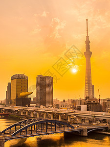 美丽的城市景色 有东京天树环绕建筑和建造东京城市日本城图片