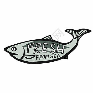 海洋动画漫画标志矢量说明鱼标识食物卡通片餐厅咖啡店插图海鲜背景图片
