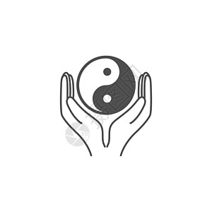 手握阴阳图标 矢量说明 平面设计力量字形联盟圆圈横幅标识冥想生活活力平衡图片