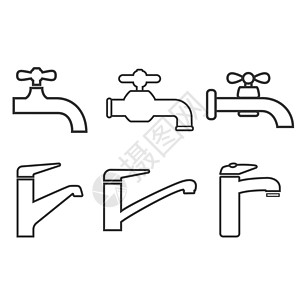 水龙头图标 水龙头标志 设置水龙头 矢量图 平面设计图表浴室龙头起重机灰色流动金属阀门收藏白色图片