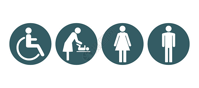 WC符号 厕所标志 图标集 矢量插图 平板设计女孩身体女性用品洗手间男性入口洗漱民众尿布图片