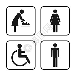 WC符号 厕所标志 图标集 矢量插图 平板设计标签绅士民众浴室女性身体飞机场房间婴儿女士图片