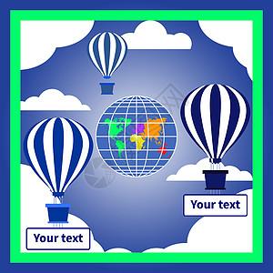云彩中带横旗的热空气气球图片
