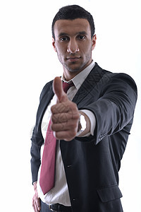 商务人士大拇指举起手来说行男性人士合同男人成人工作室商务套装喜悦经理图片