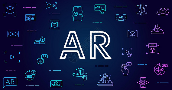 增强现实矢量背景 AR 和 VR 未来主义背景 带有用于网页设计 移动应用程序 UI 设计和打印的线条图标和渐变 创新技术经营理图片