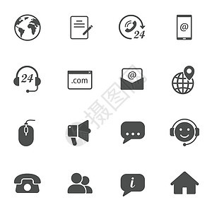 联系我们孤立在白色背景上的剪影矢量图标集 联系我们用于 web 和 ui 设计的黑色图标 商务沟通理念图片