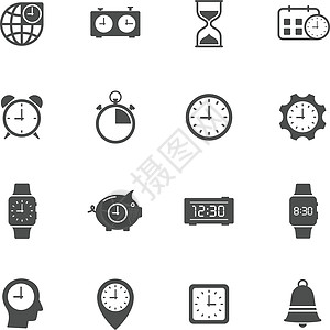 用于 web 和 ui 设计的时间时钟矢量图标集 时间就是金钱业务概念时间时钟平面图标隔离在白色背景上图片
