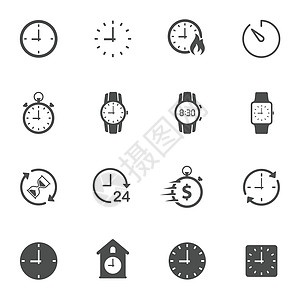 孤立在白色背景上的时间时钟平面图标 用于 web 和 ui 设计的时间时钟矢量图标集 时间就是金钱经营理念背景图片