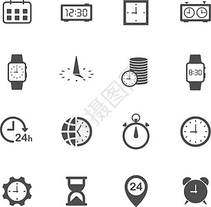 为 web 和 ui 设计设置的时间时钟平面图标 孤立在白色背景上的时间时钟矢量图标 时间就是金钱经营理念图片