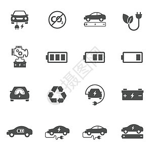 电动生态汽车矢量图标设置隔离在白色背景 电动生态运输概念 用于 web 移动和 ui 设计的电动汽车平面图标力量环境插座绳索插头图片