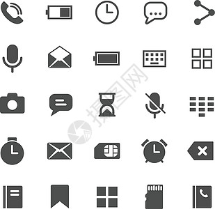 智能手机功能 web 图标 用户界面元素 用于 web 移动和 ui 设计的智能手机功能矢量图标互联网商业闹钟短信照片软件工具跑图片
