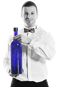 白色背景上孤立的巴曼肖像商业瓶子男性派对夜店摇床俱乐部服务员酒吧工作图片