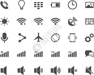 智能手机功能 web 图标 用户界面元素 用于 web 移动和 ui 设计的智能手机功能矢量图标网络太阳电池短信键盘飞行齿轮电脑图片