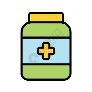 在白色上孤立的药水线形彩色矢量图标 用于 web 移动和用户界面设计的医疗药水平面图标 医疗保健经营理念图片