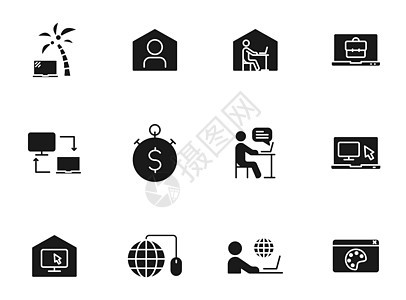 远程工作剪影矢量图标隔离在白色 为 web 移动应用程序 ui 设计和打印设置的远程工作图标图片