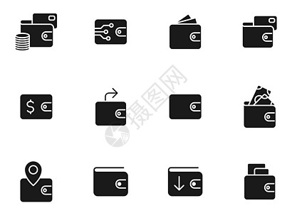 在白色上隔离的钱包字形矢量图标 为网页设计 移动应用程序 用户界面和打印设置的钱包图标图片