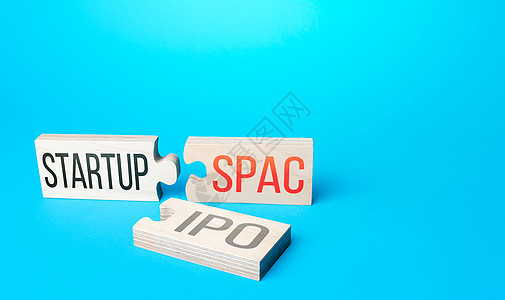 拼图象征着创业公司通过简化的上市程序 SPAC 特殊目的收购公司 进入证券交易所 合并绕过证券交易所首次公开募股图片