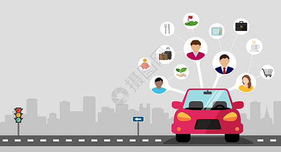 汽车共享概念化矢量横幅插图生态运输出租车卡通片顾客服务导航乘客商业城市图片