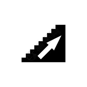 楼上 上楼梯和箭头 自动扶梯 平面矢量图标说明 白色背景上的简单黑色符号 楼上 上楼梯箭头 自动扶梯标志设计模板 用于 web 图片