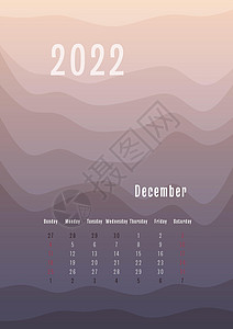 2022 年 12 月垂直日历每个月单独 月度个人计划模板 峰剪影抽象渐变彩色背景 印刷和数字设计图片