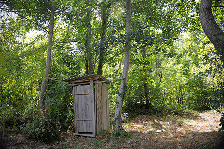 户外马桶古董木头建筑外屋农村浴室乡村树木森林农场图片