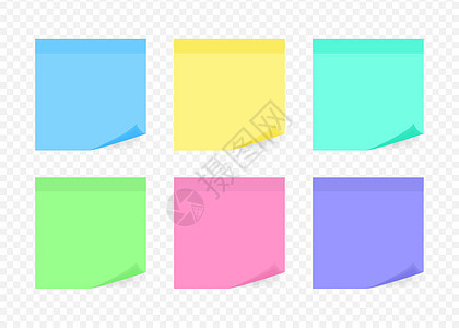 色彩多彩的粘贴纸条 矢量图解木板软垫床单别针空白笔记纸绿色记忆贴纸黄色图片