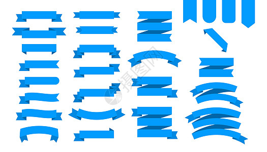 白色背景上隔离的平面矢量带条横幅平坦 插图式蓝带商业标签艺术品弯曲收藏网络风格徽章团体礼物图片