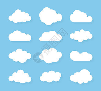 套蓝天 云彩 云形图标 云形 一组不同的云 云图标 形状 标签 符号的集合 图形元素向量 用于徽标 Web 和打印的矢量设计元素图片