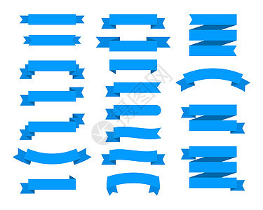白色背景上隔离的平面矢量带条横幅平坦 插图式蓝带网站插图礼物团体标签弯曲蓝色装饰艺术丝绸图片