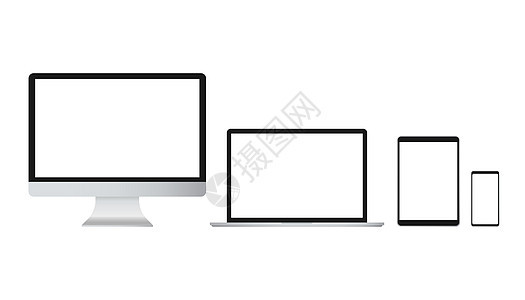 现代计算机 笔记本电脑 白背景矢量上的智能手机 Gagget 插图矢量金属药片商业桌面工具反应网络展示技术监视器图片