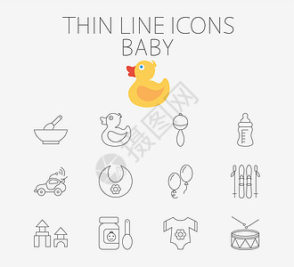 与婴儿相关的婴儿平板矢量图标集围兜新生橡皮设计绘画男生元素婴儿车牛奶女孩背景图片