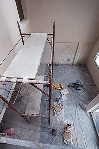 建筑工地内有脚手架工具建筑学房子工程工作金属天花板房间安全框架背景图片