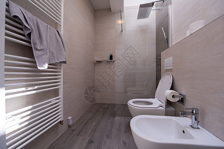 豪华的时尚式厕所室内浴室木头玻璃别墅奢华建筑学地面平铺洗澡洗手间图片