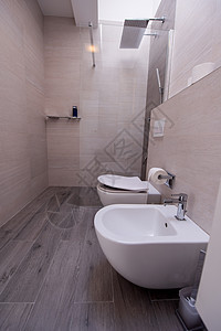 豪华的时尚式厕所室内玻璃洗澡龙头建筑学木头淋浴风格奢华财产地面图片
