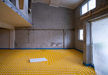 安装白色水管的黄色海底暖气装置管道温度散热器管子房间控制工作水力材料公寓图片